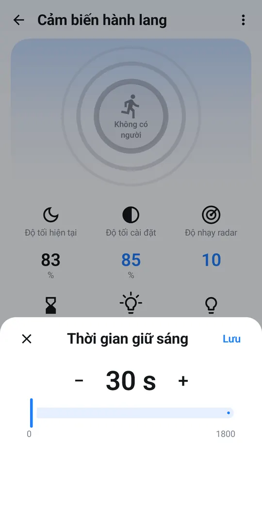 Light hold time panel set to 30 seconds