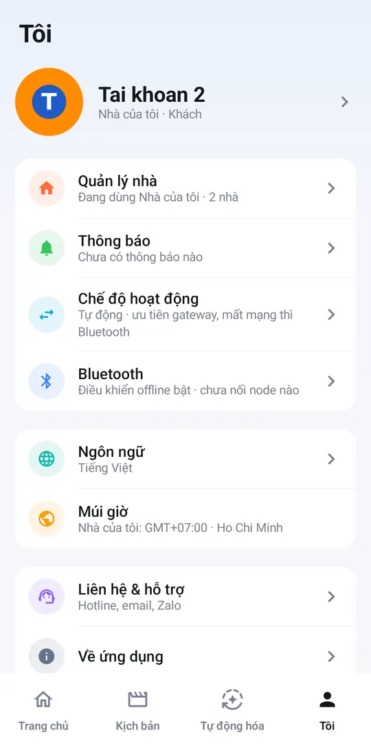 Me tab with Manage homes