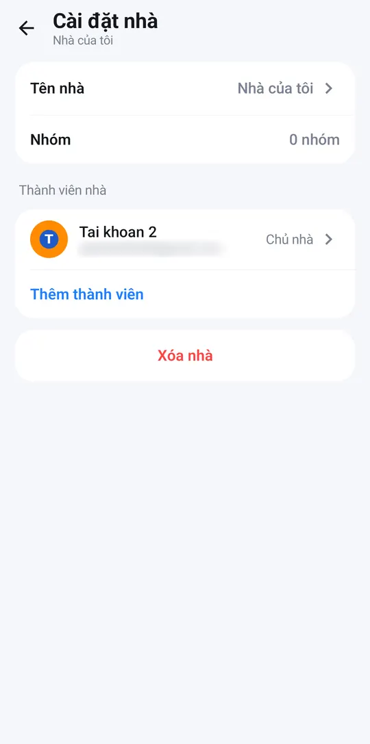 Home settings with home members and Add member