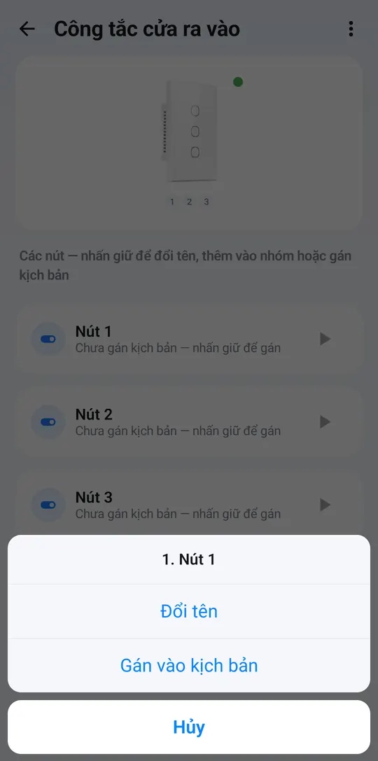 Pressing and holding button 1 shows Assign to scene