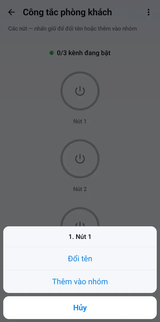 Pressing and holding a button shows Rename and Add to group