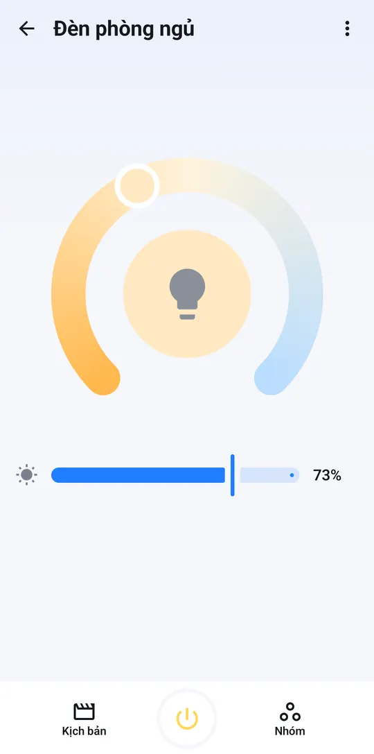 CCT light page with the warm-to-cool arc and brightness bar