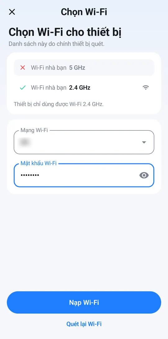 Choosing the Wi-Fi network and entering the password for the hub