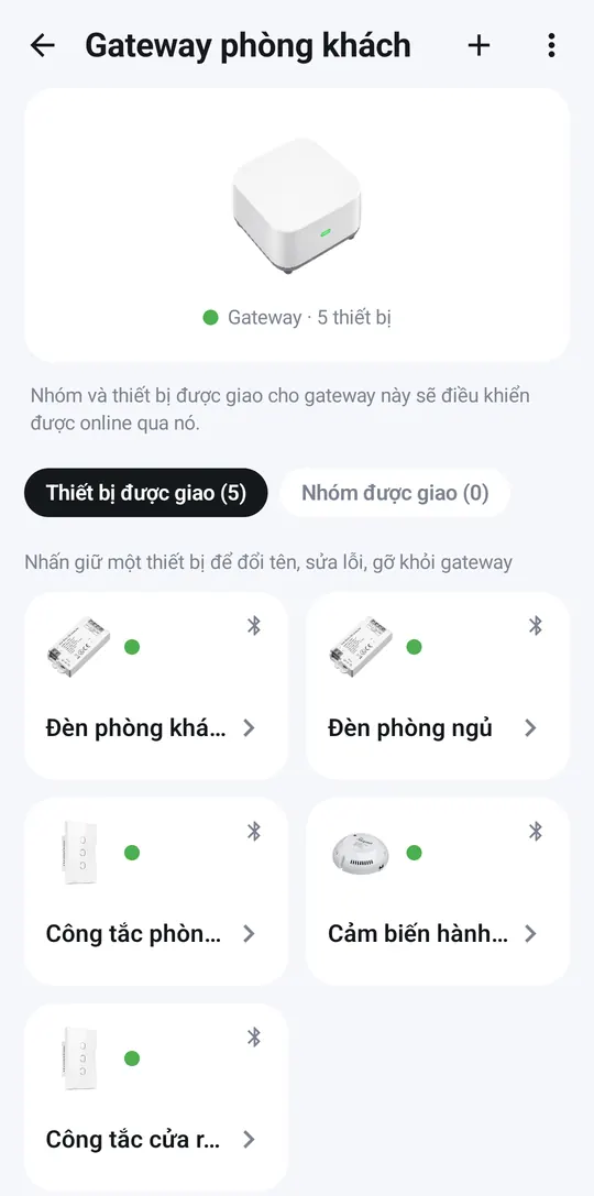 Smart hub page with 5 assigned devices