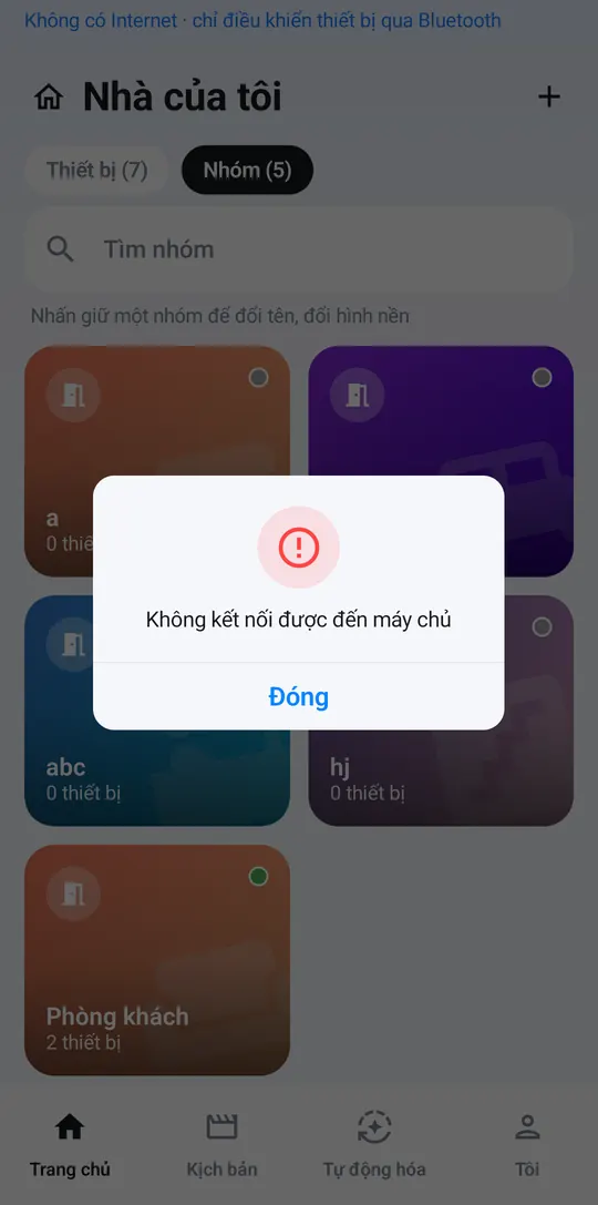 Can’t reach the server message when creating a group offline