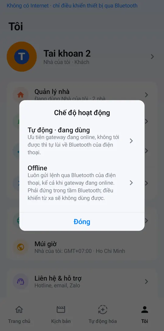 Operating mode panel: Auto and Offline