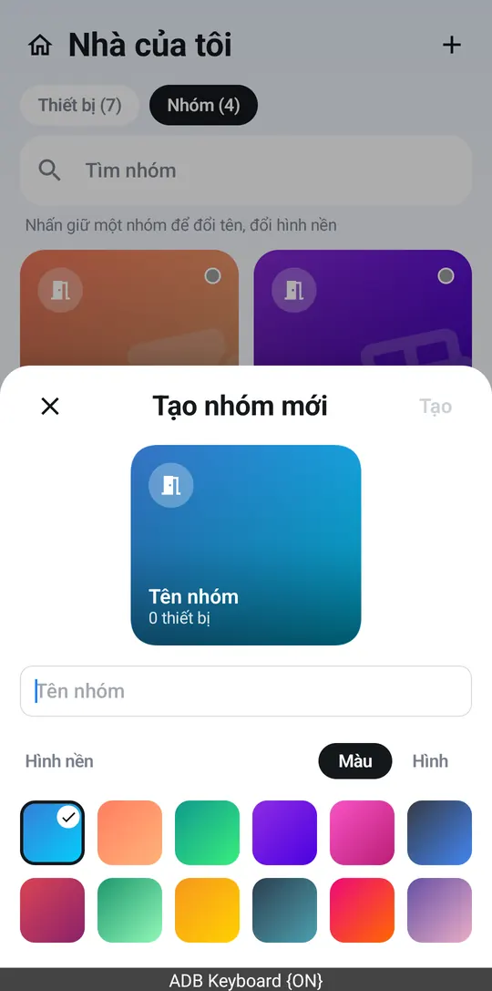New group panel with name and background