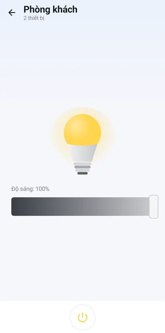Living room group page: bulb, brightness bar, power button