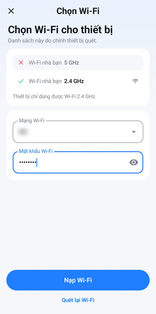 Choosing the Wi-Fi network and entering the password for the plug